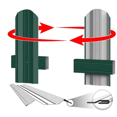 Штакетник металлический ЭКО М-образный 95мм RAL6005 Зеленый Мох Стальной Бархат фото крепления